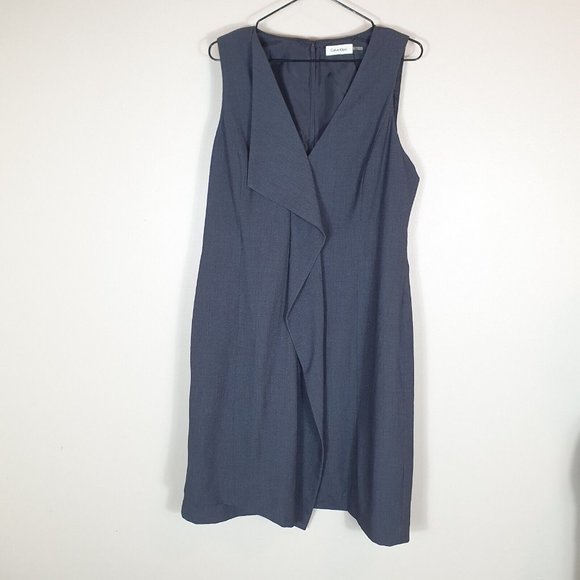 Calvin Klein Dress Sze XL Ruffle Grey Pencil Corporate Career Work Wear Cocktail - Picture 7 of 8